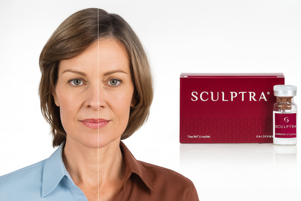 Injectare Sculptra 1 inainte si dupa tratament cu Sculptra pentru estomparea ridurilor si stimularea colagenului